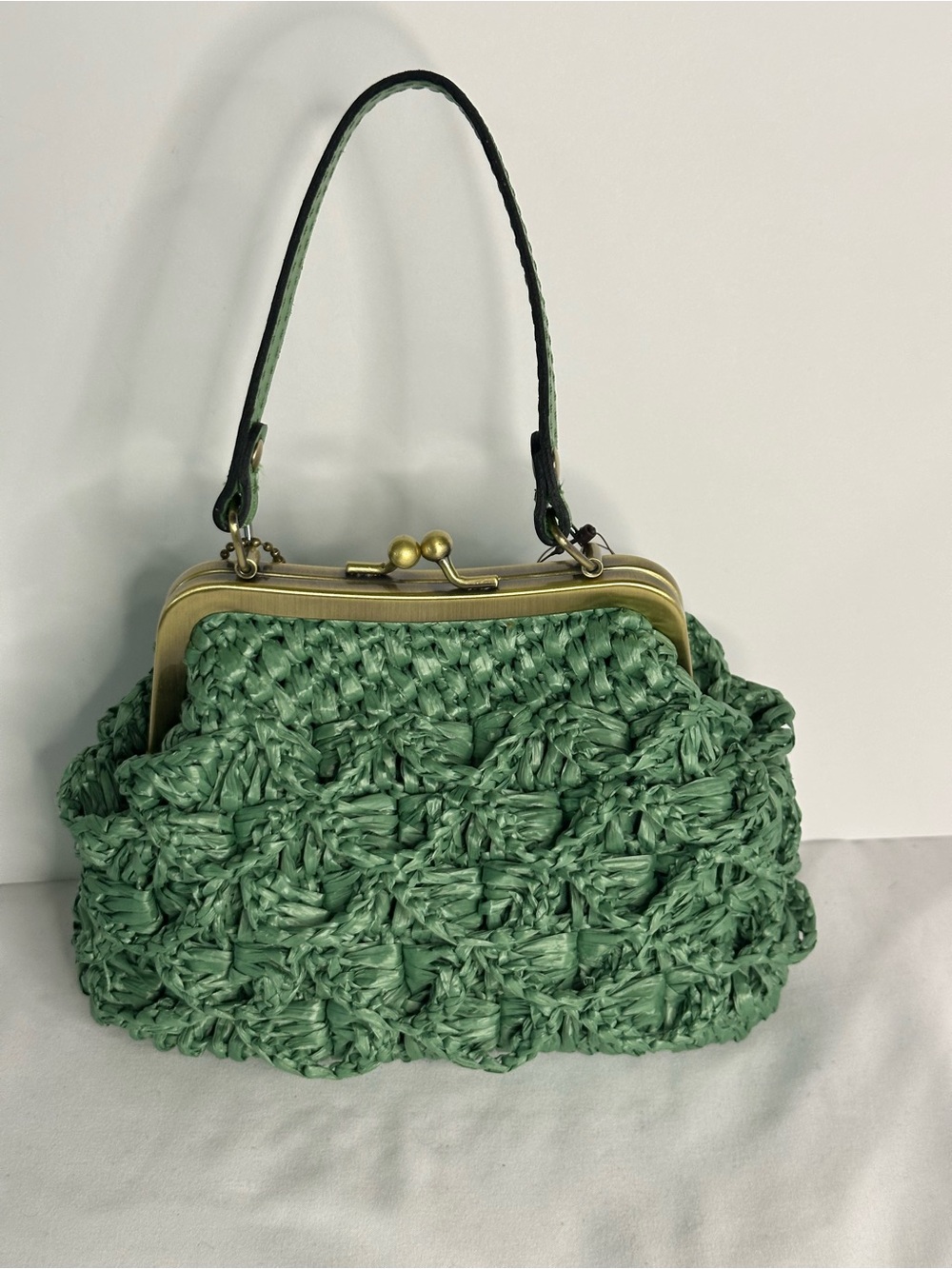 Patricia Nash Mini Laureana Chain Crossbody Scalloped Raffia Basil - Picture 3 of 6